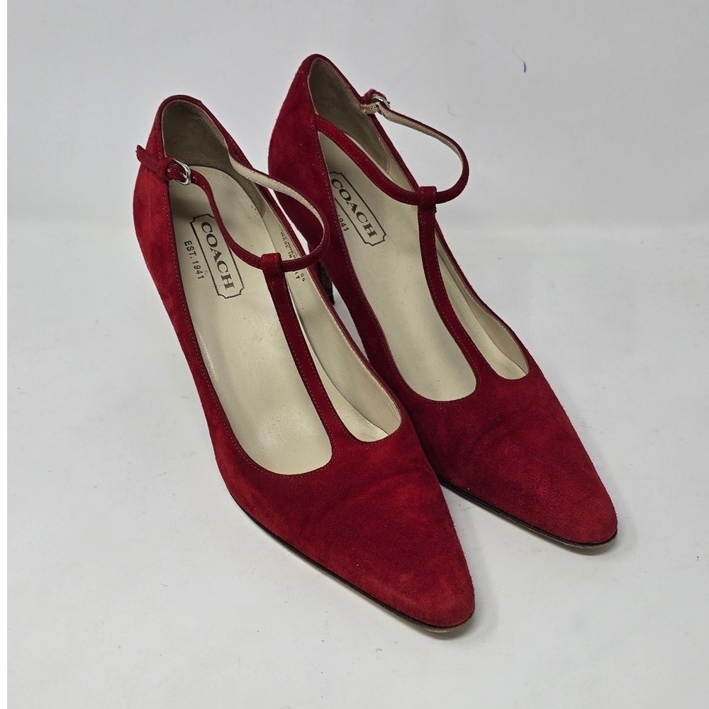 Vtg 90's Coach Marjorie T-strap pumps women 7 red suede leather heels Italy